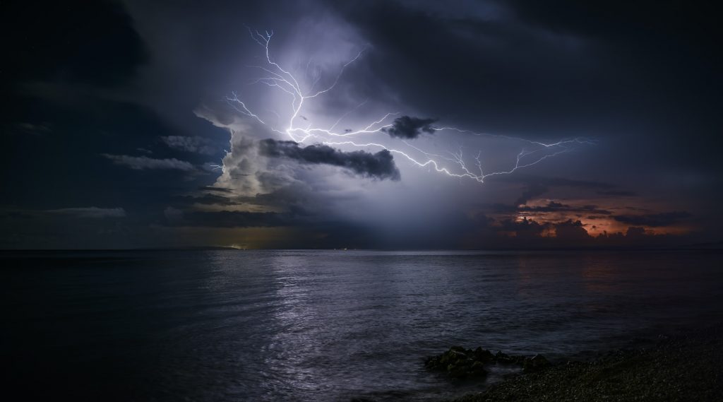 Powerful Electric Storm Over the Sea